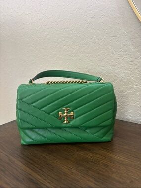 Tory Burch Small Kira Green Quilted Leather Shoulder Bag with Gold Hardware